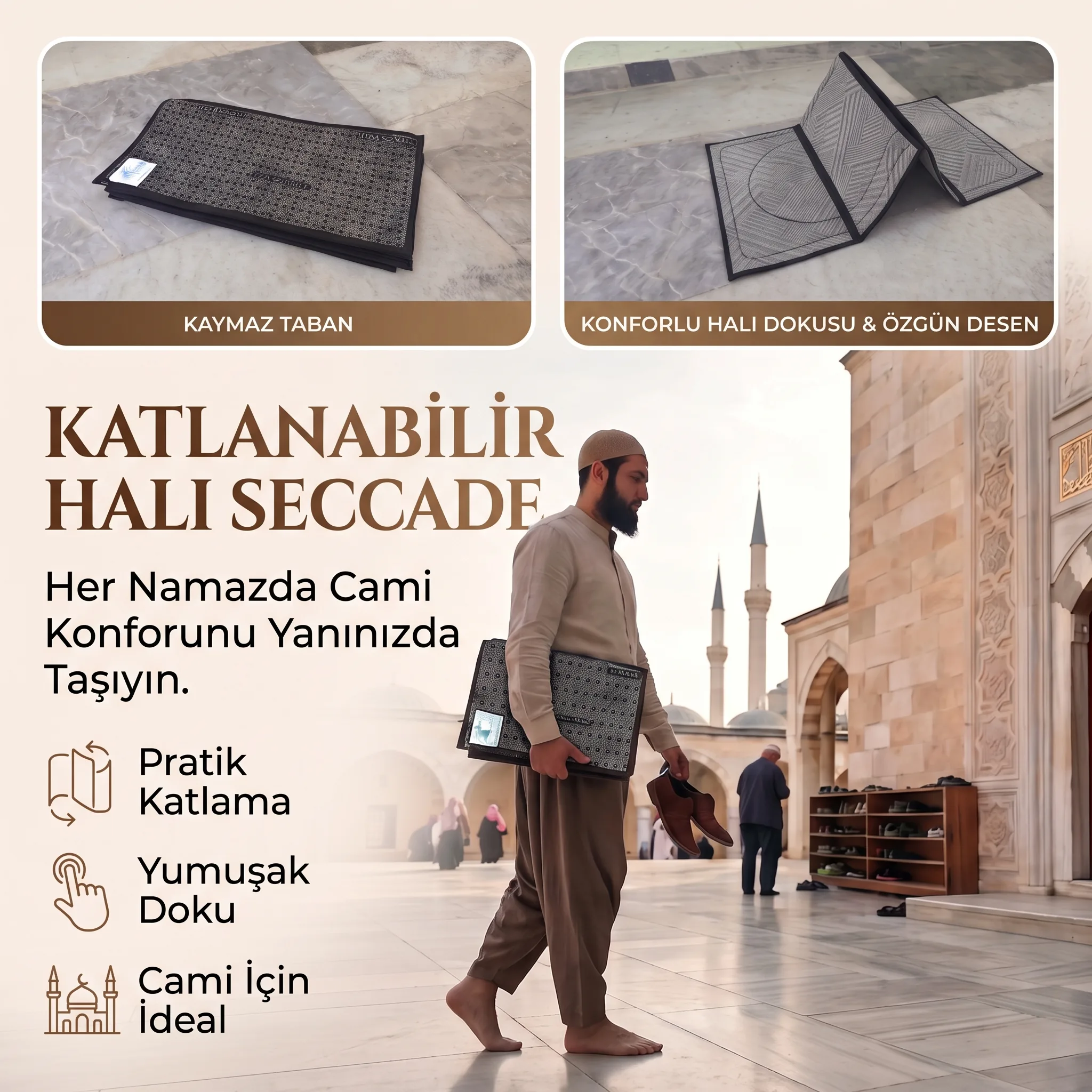 Katlanabilir Halı Namazlık (patentli Ürün) İlave Keçe Yalıtımlı-Lüks Grup Clone